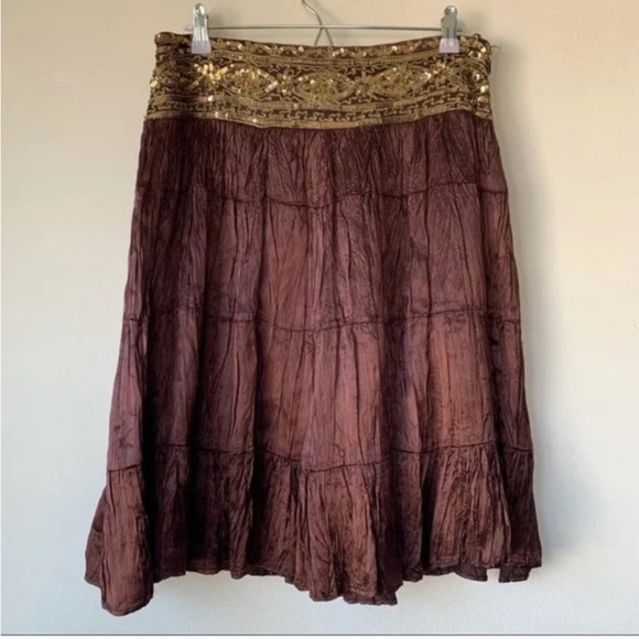 Cache Brown Skirt Embellished with Sequins - Picture 1 of 4